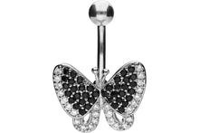 Laden Sie das Bild in den Galerie-Viewer, Schmetterling Schwarze Kristalle Bauchnabelpiercing Barbell piercinginspiration®