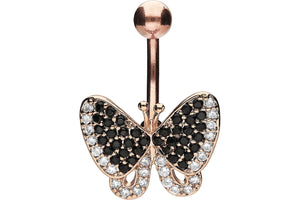 Butterfly black crystals navel piercing barbell piercinginspiration®