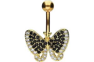 Piercing all'ombelico con farfalla in cristalli neri piercinginspiration®