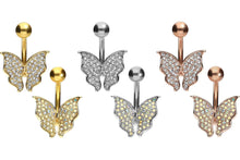 Upload the image to the gallery viewer, Butterfly Crystal Navel Barbell piercinginspiration®