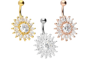 Sun Multiple Crystals Navel Piercing Barbell piercinginspiration®