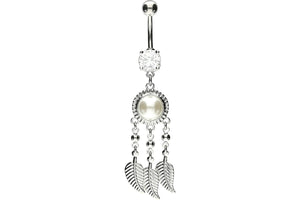 Bilanciere piercing all'ombelico con piume di perle di cristallo Dream catcher piercinginspiration®