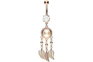 Dream catcher crystal pearl feather navel piercing barbell piercinginspiration®