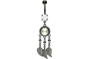 Bilanciere piercing all'ombelico con piume di perle di cristallo Dream catcher piercinginspiration®
