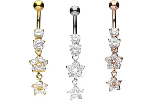 2 flowers crystal navel piercing barbell piercinginspiration®