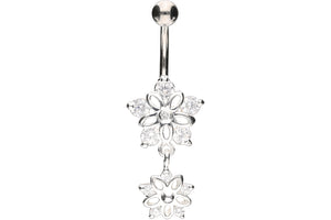 Large Small Crystal Flower Navel Piercing Barbell piercinginspiration®