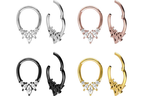 Clicker Ring Septum Daith 5 Kristalle Tropfen piercinginspiration®