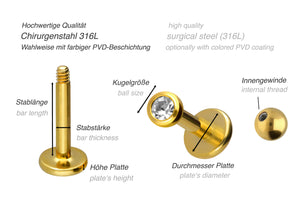 Crystal Round Labret Surgical Steel piercinginspiration®