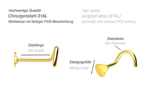 Heart Nose Stud Flat Spiral Surgical Steel piercinginspiration®