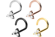Load the image into the gallery viewer, 3 crystals Little Flower Nose Stud piercinginspiration®