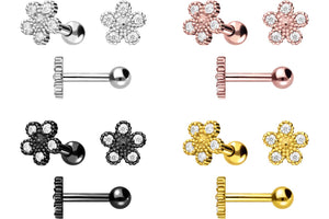 Flower 5 Crystals Balls Ear Piercing Barbell piercinginspiration®