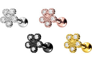 Flower 5 Crystals Balls Ear Piercing Barbell piercinginspiration®
