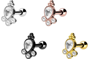 4 crystals 3 balls ear piercing stud earrings piercinginspiration®