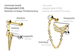 Wing crystal chain ear piercing industrial piercinginspiration®