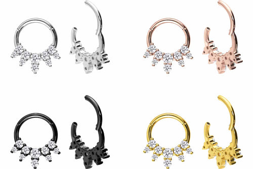 Doppel 10 Eingefasste Kristalle Clicker Ring piercinginspiration®
