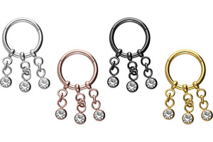 Crystal clicker ring 3 chains piercinginspiration®