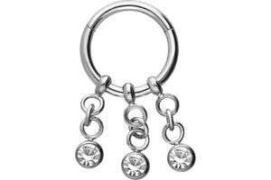 Crystal clicker ring 3 chains piercinginspiration®