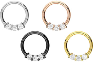 Clicker Ring 3 Crystals piercinginspiration®
