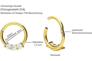 Clicker Ring 3 Kristalle piercinginspiration®