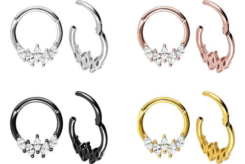 Tropfen Kleine 5 Kristalle Ring Clicker piercinginspiration®