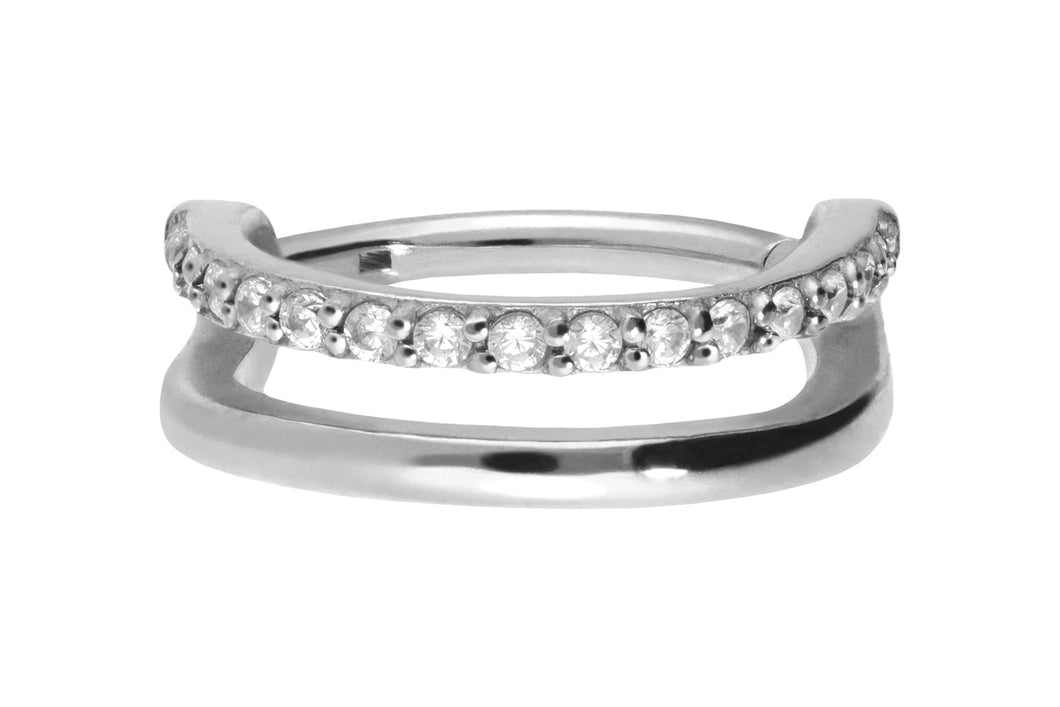 Zweifach Doppel Eingefasste Kristalle Clicker Ring piercinginspiration®
