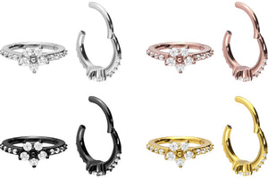 Multiple Eingefasste Kristalle Blume Clicker Ring piercinginspiration®