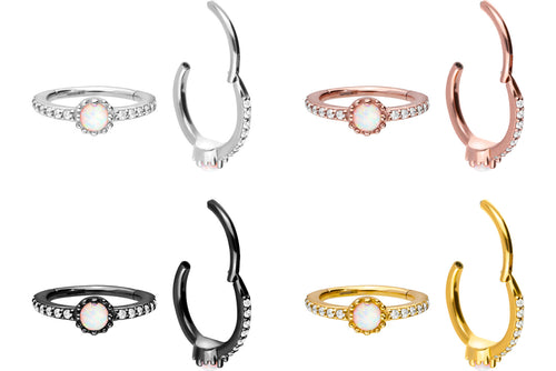 Multiple Eingefasste Kristalle Opal Clicker Ring piercinginspiration®