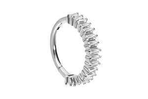 Clicker ring set in multiple baguette crystals piercinginspiration®