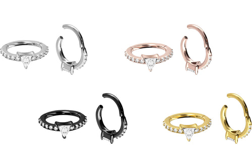Eingefasster Kristall Dreieck Conch Flügel Clicker Ring piercinginspiration®