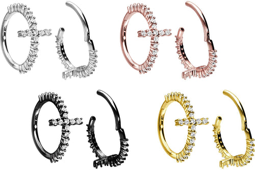 Kreuz Clicker Ring Multiple Kristalle Segmentring piercinginspiration®