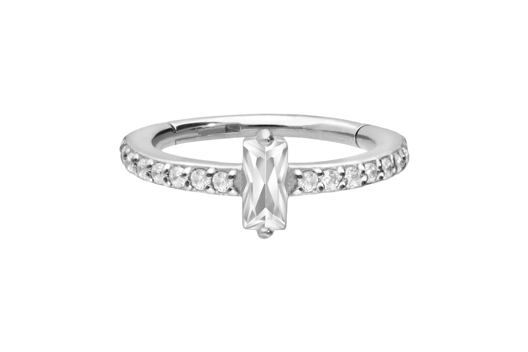 Eingefasste Kristalle Großer Baguette Ring Clicker piercinginspiration®
