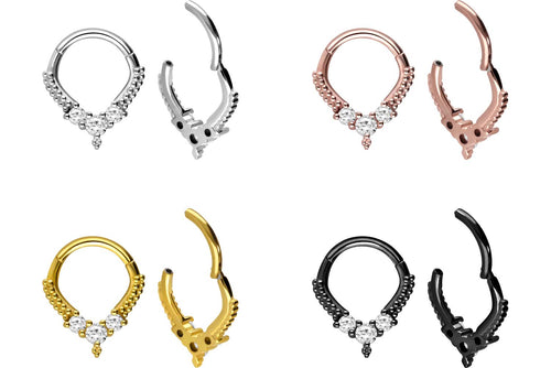 Clicker Ring Septum Daith Kugeln 3 Kristalle Tropfen piercinginspiration®