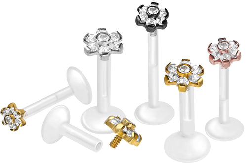 PTFE Titan Innengewinde Labret 7 Kristalle Blume Ohrpiercing piercinginspiration®