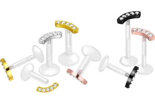 PTFE Titan Innengewinde Labret Bogen 5 Kristalle Ohrpiercing piercinginspiration®