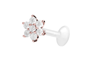 Piercing de oreja de flor de cristal de labret de hilo interno de titanio con flor de PTFE piercinginspiration®