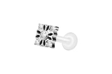Load image into gallery viewer, PTFE Titanium Lotus Flower 5 Crystals Square Female Threaded Labret Ear Piercing piercinginspiration®