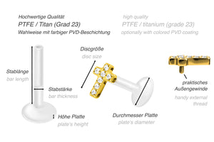 Titan PTFE Innengewinde Labret Kristalle Kreuz Barbell Ohrpiercing piercinginspiration®