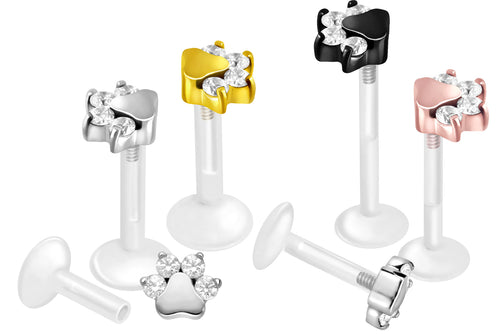 Titan PTFE Innengewinde Labret Kristalle Hund Pfote Barbell Ohrpiercing piercinginspiration®