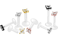 Titan PTFE Innengewinde Labret 4 Kristalle Stern Ohrpiercing piercinginspiration®