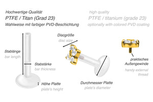 Titan PTFE Innengewinde Labret 4 Kristalle Stern Ohrpiercing piercinginspiration®