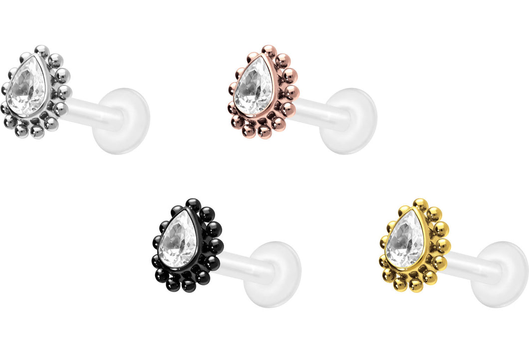 Titan PTFE Kugeln Tropfen Kristall Innengewinde Labret Ohrpiercing piercinginspiration®