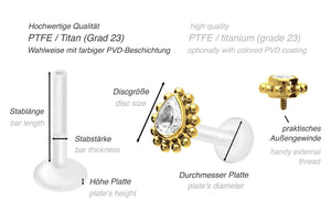 Titan PTFE Kugeln Tropfen Kristall Innengewinde Labret Ohrpiercing piercinginspiration®