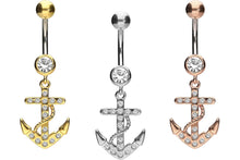 Upload the picture to the gallery viewer, Titanium Anchor Crystals 925 Sterling Silver Navel Piercing Barbell piercinginspiration®