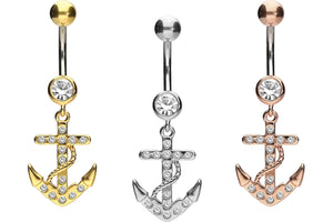Titanium Anchor Crystals 925 Sterling Silver Navel Piercing Barbell piercinginspiration®