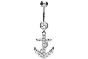 Titanium Anchor Crystals 925 Sterling Silver Navel Piercing Barbell piercinginspiration®