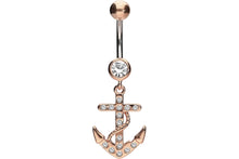 Upload the picture to the gallery viewer, Titanium Anchor Crystals 925 Sterling Silver Navel Piercing Barbell piercinginspiration®