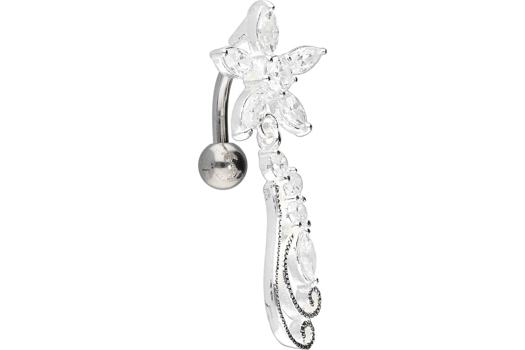 Titan 925 Sterling Silber Blume Kristalle Anhänger Bauchnabelpiercing Barbell piercinginspiration®