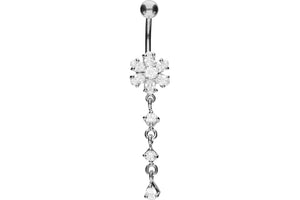 Titan Kristall Blume Anhänger Kristalle 925 Sterling Silber Bauchnabelpiercing Barbell piercinginspiration®