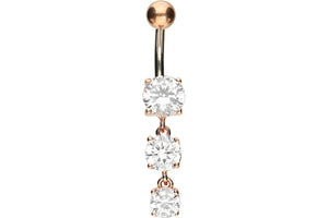 Titan 3 Large Crystals 925 Sterling Silver Navel Piercing Barbell piercinginspiration®