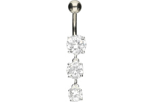Titan 3 gros cristaux Barbell piercing au nombril en argent sterling 925 piercinginspiration®